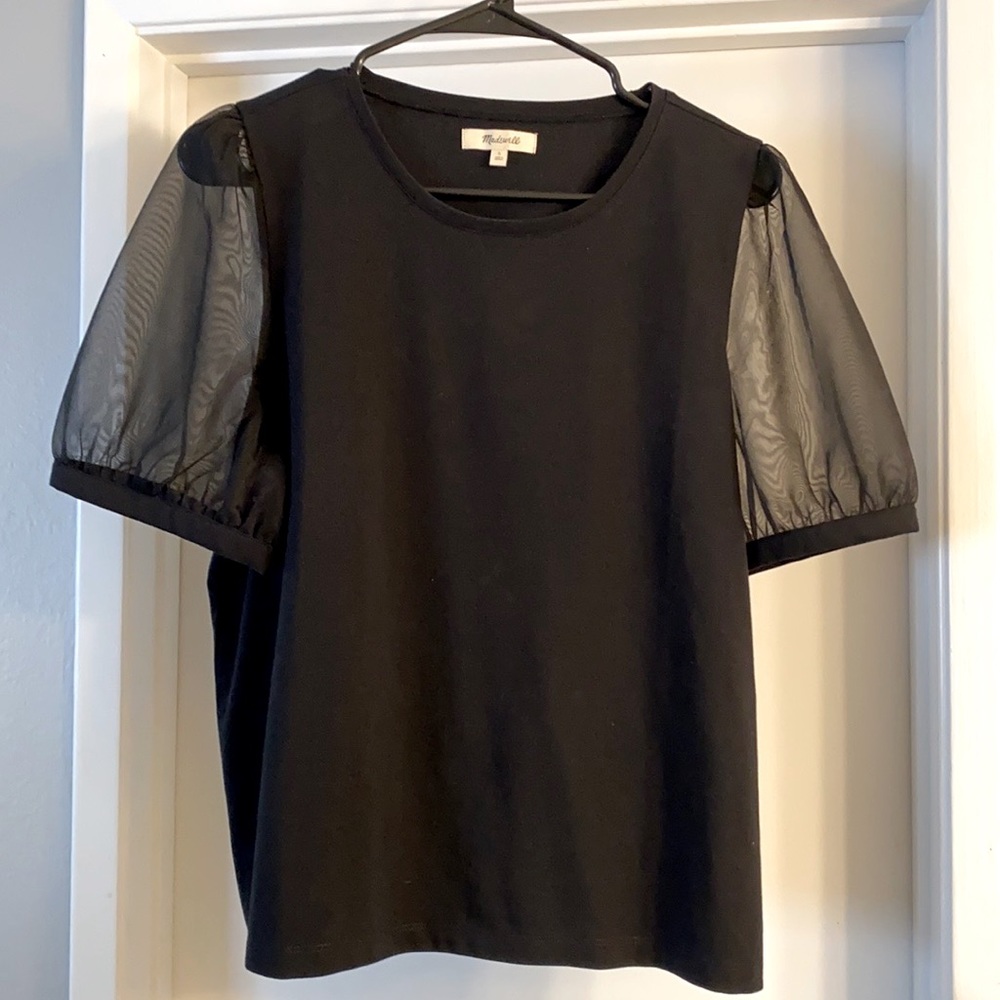 MADEWELL SHEER-SLEEVE KNIT TOP LIKE NEW